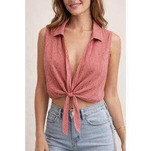 VTG De Rotchild Red Gingham Tie Front Top Size 20W Picnic Americana 90s Coquette